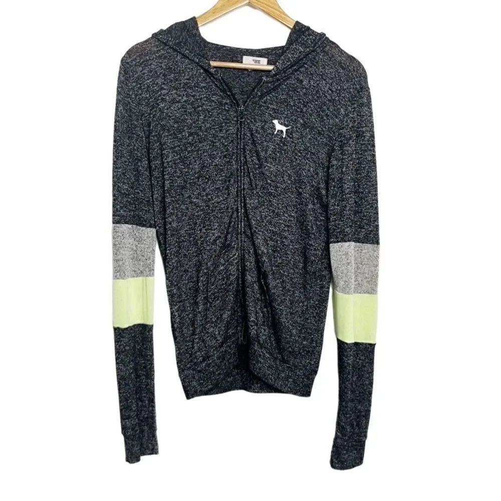 PINK Victoria's Secret Zip Up Hoodie Jacket Heathered Grey Size XS